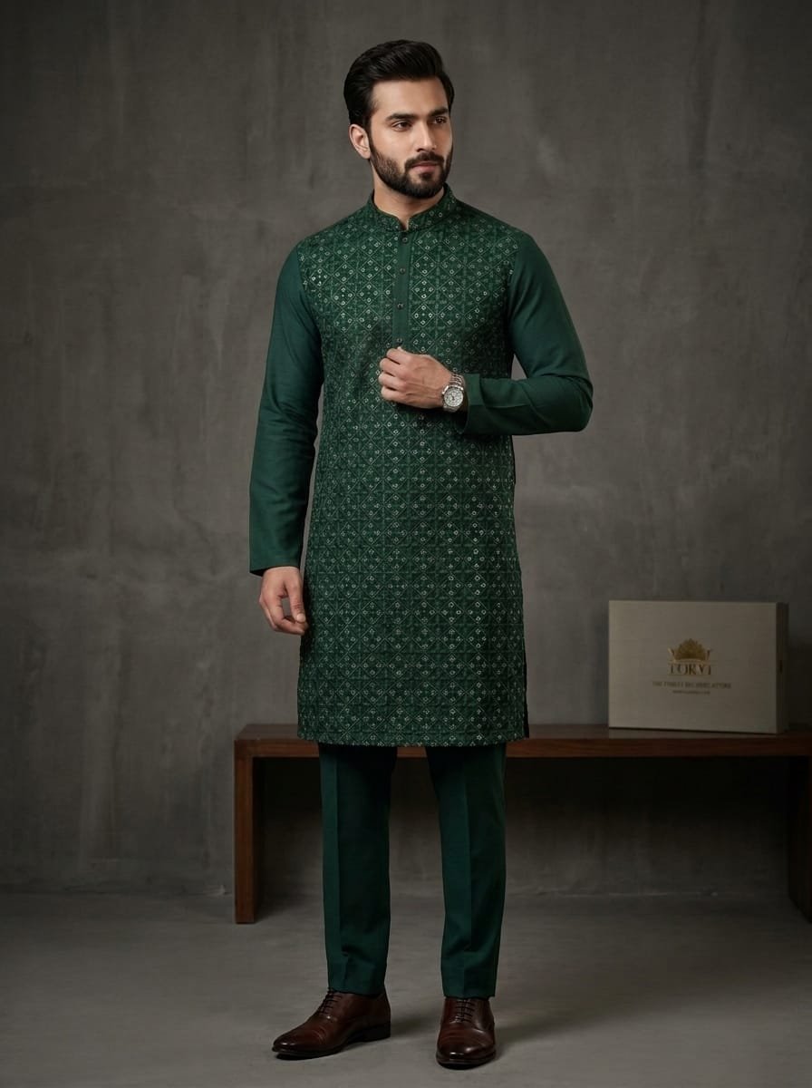 Green Embroidered Kurta Trouser